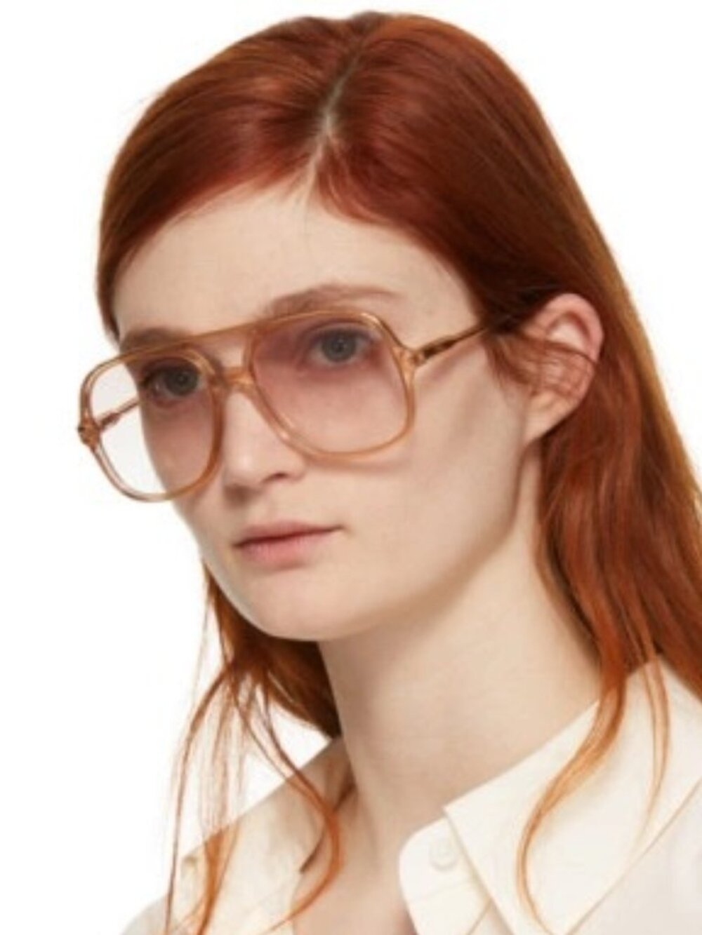 Chloé Double Bridge Sunglasses Peach Pink & Gold Square Gradient Lens